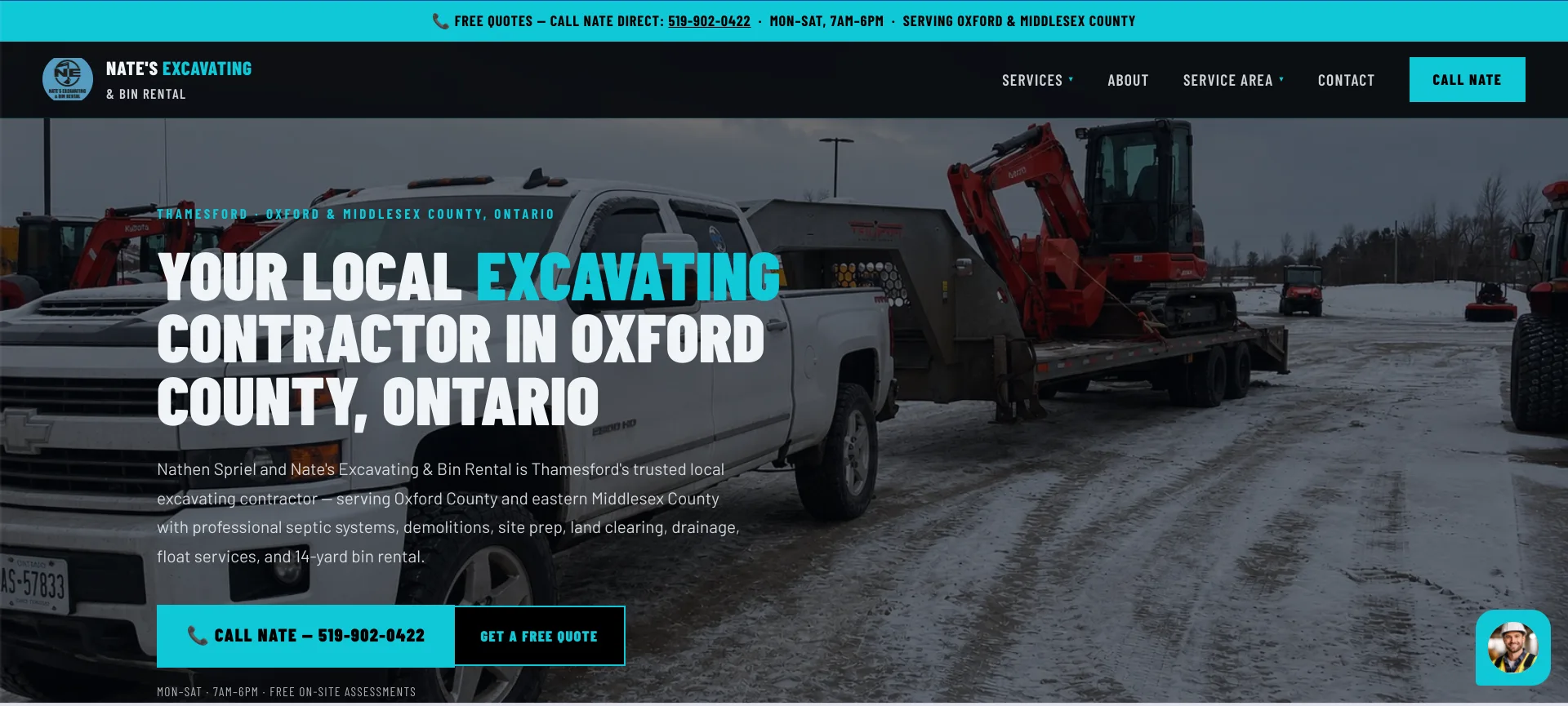 Nate's Excavating & Bin Rental website screenshot